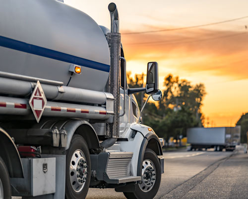 tanker truck at sunset